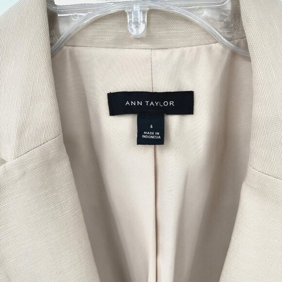 ANN TAYLOR jacket blazer linen blend one button career business pockets beige 6 - Picture 7 of 9
